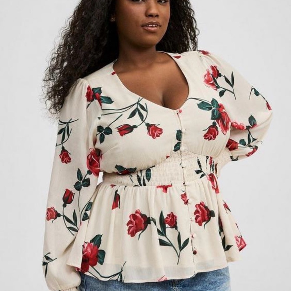 Torrid Floral Smocked Waist Blouse